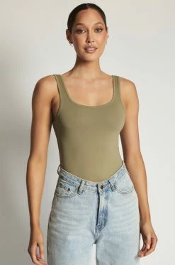 WXI Rosetta Scoop Neck Scoop Back Bodysuit - Moss