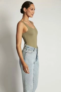 WXI Rosetta Scoop Neck Scoop Back Bodysuit - Moss