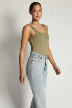 WXI Rosetta Scoop Neck Scoop Back Bodysuit - Moss