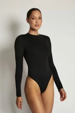 WXI Delilah Long Sleeve Crew Neck Bodysuit - Black All Tops