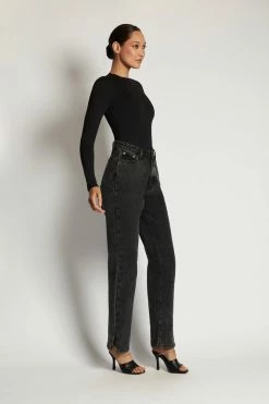 WXI Delilah Long Sleeve Crew Neck Bodysuit - Black All Tops