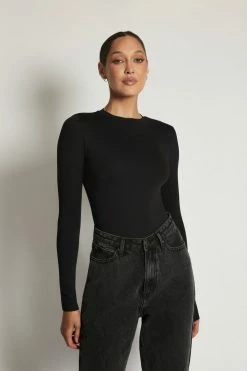 WXI Delilah Long Sleeve Crew Neck Bodysuit - Black All Tops