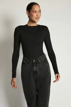 WXI Delilah Long Sleeve Crew Neck Bodysuit - Black All Tops