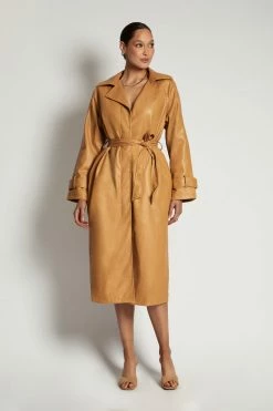 WNG Stassie Faux Leather Belted Trench Coat - Tan