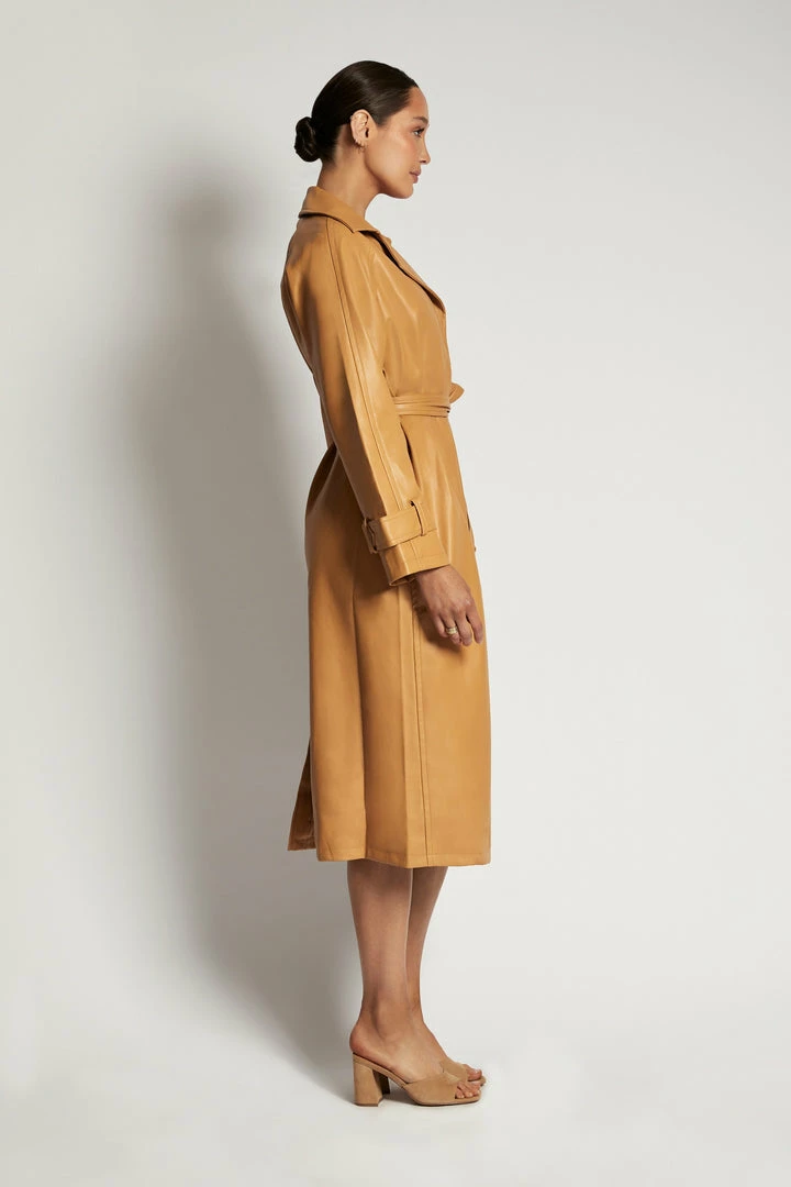 WNG Stassie Faux Leather Belted Trench Coat - Tan 4 WNG Stassie Faux Leather Belted Trench Coat - Tan