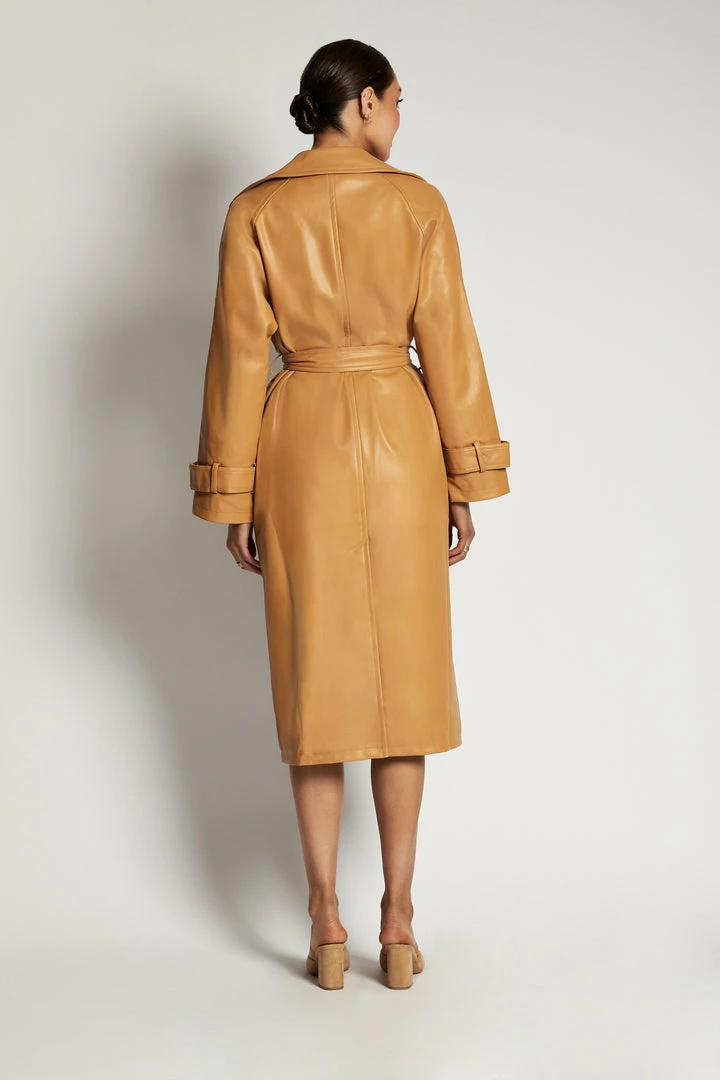 WNG Stassie Faux Leather Belted Trench Coat - Tan 3 WNG Stassie Faux Leather Belted Trench Coat - Tan