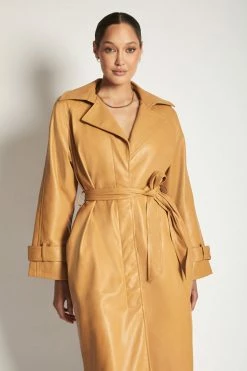 WNG Stassie Faux Leather Belted Trench Coat - Tan 9 WNG Stassie Faux Leather Belted Trench Coat - Tan