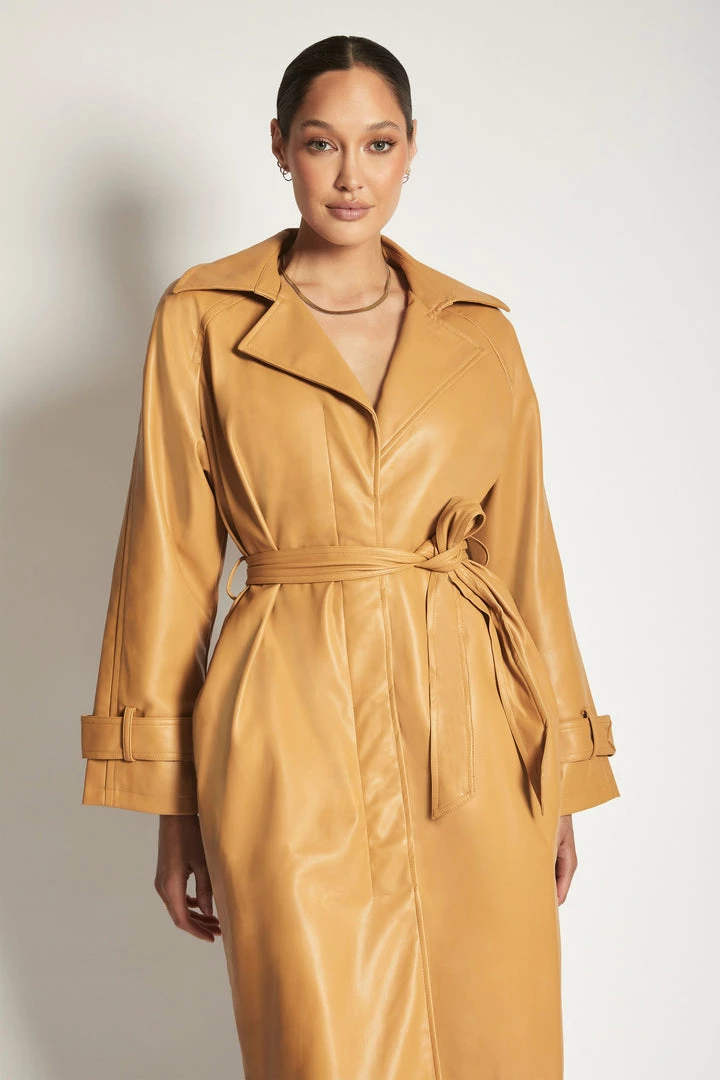 WNG Stassie Faux Leather Belted Trench Coat - Tan 5 WNG Stassie Faux Leather Belted Trench Coat - Tan