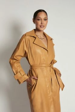 WNG Stassie Faux Leather Belted Trench Coat - Tan