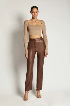 WXI Long Sleeve Tops Lana Scoop Long Sleeve Scoop Neck Crop - Latte