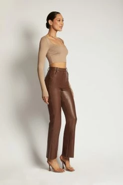 WXI Long Sleeve Tops Lana Scoop Long Sleeve Scoop Neck Crop - Latte