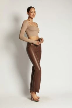 WXI Long Sleeve Tops Lana Scoop Long Sleeve Scoop Neck Crop - Latte