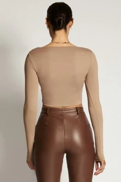 WXI Long Sleeve Tops Lana Scoop Long Sleeve Scoop Neck Crop - Latte