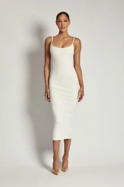 ROM Alexis Ribbed Cami Midi Dress - White DRESSES