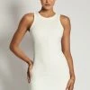 ROM Tina Ribbed Racer Neck Mini Dress - White