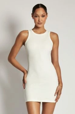 ROM Tina Ribbed Racer Neck Mini Dress - White