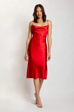ROM Tabitha Cowl Neck Midi Dress - Red