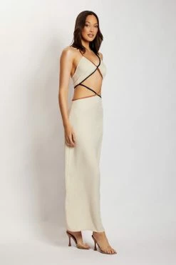 WNT Gemma Satin Contrast Binding Cut Out Dress - Champagne