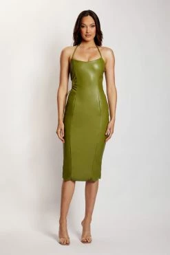 LCH DRESSES Siobhan Cut Out Faux Leather Midi Dress - Green