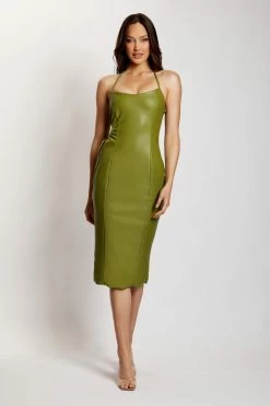 LCH DRESSES Siobhan Cut Out Faux Leather Midi Dress - Green