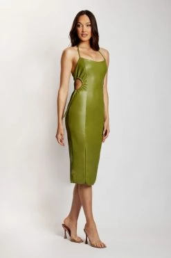 LCH DRESSES Siobhan Cut Out Faux Leather Midi Dress - Green