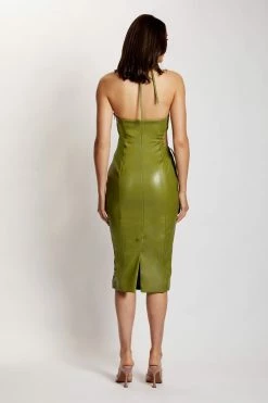 LCH DRESSES Siobhan Cut Out Faux Leather Midi Dress - Green