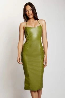 LCH DRESSES Siobhan Cut Out Faux Leather Midi Dress - Green