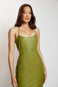 LCH DRESSES Siobhan Cut Out Faux Leather Midi Dress - Green