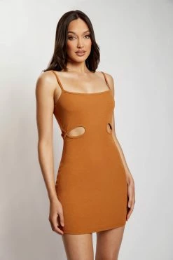 WXI DRESSES Louisa Slinky Knit Binding Mini Dress - Biscuit