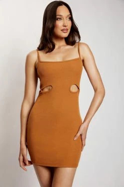 WXI DRESSES Louisa Slinky Knit Binding Mini Dress - Biscuit