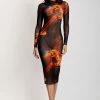 ROM Bonnie Mesh Long Sleeve Midi Dress - Abstract Floral