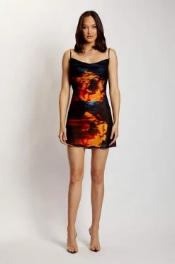 ROM DRESSES Cleo Printed Chiffon Cowl Neck Mini Dress - Abstract Floral