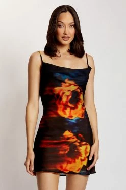 ROM DRESSES Cleo Printed Chiffon Cowl Neck Mini Dress - Abstract Floral