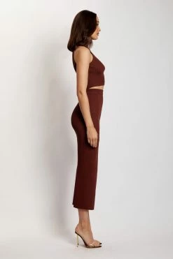 EMS Melanie Knit High Split Midi Skirt - Chocolate Two Piece Sets