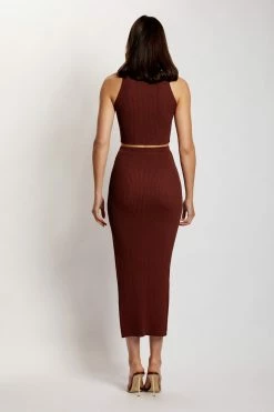 EMS Melanie Knit High Split Midi Skirt - Chocolate Two Piece Sets