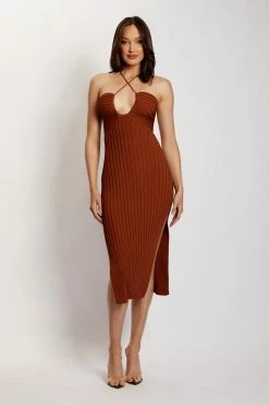 EMS Lori Ruched Front Knit Midi Dress - Chocolate 15 EMS Lori Ruched Front Knit Midi Dress - Chocolate