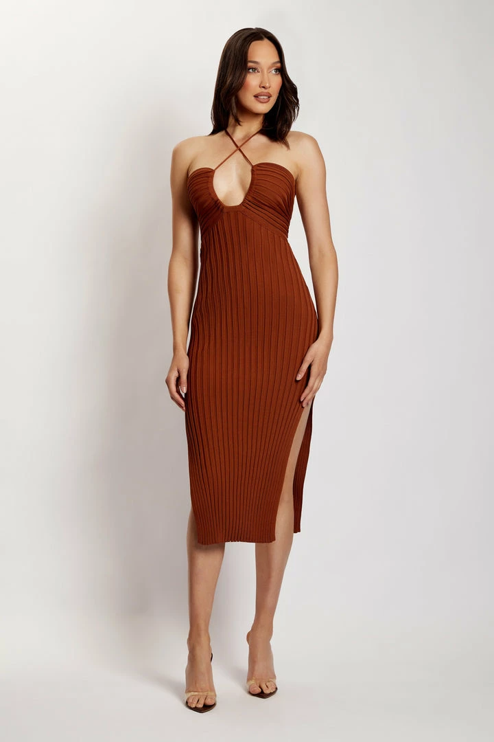 EMS Lori Ruched Front Knit Midi Dress - Chocolate 8 EMS Lori Ruched Front Knit Midi Dress - Chocolate