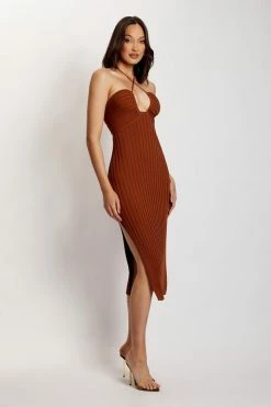 EMS Lori Ruched Front Knit Midi Dress - Chocolate 14 EMS Lori Ruched Front Knit Midi Dress - Chocolate