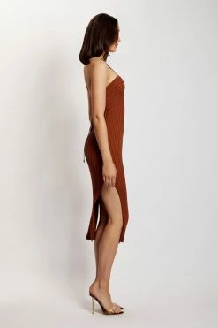 EMS Lori Ruched Front Knit Midi Dress - Chocolate 18 EMS Lori Ruched Front Knit Midi Dress - Chocolate