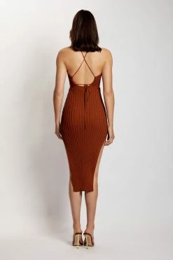 EMS Lori Ruched Front Knit Midi Dress - Chocolate