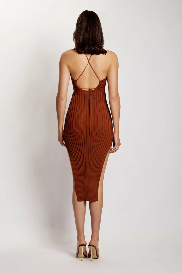 EMS Lori Ruched Front Knit Midi Dress - Chocolate 2 EMS Lori Ruched Front Knit Midi Dress - Chocolate