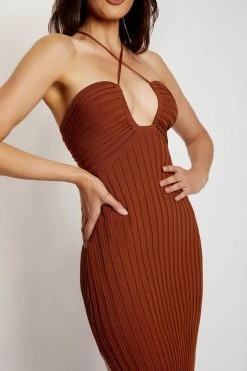 EMS Lori Ruched Front Knit Midi Dress - Chocolate 19 EMS Lori Ruched Front Knit Midi Dress - Chocolate