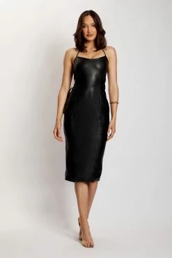 LCH DRESSES Siobhan Cut Out Faux Leather Midi Dress - Black