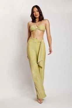 ROM Two Piece Sets Esther Wrap Over Straight Leg Pants - Green Shimmer 10 ROM Two Piece Sets Esther Wrap Over Straight Leg Pants - Green Shimmer