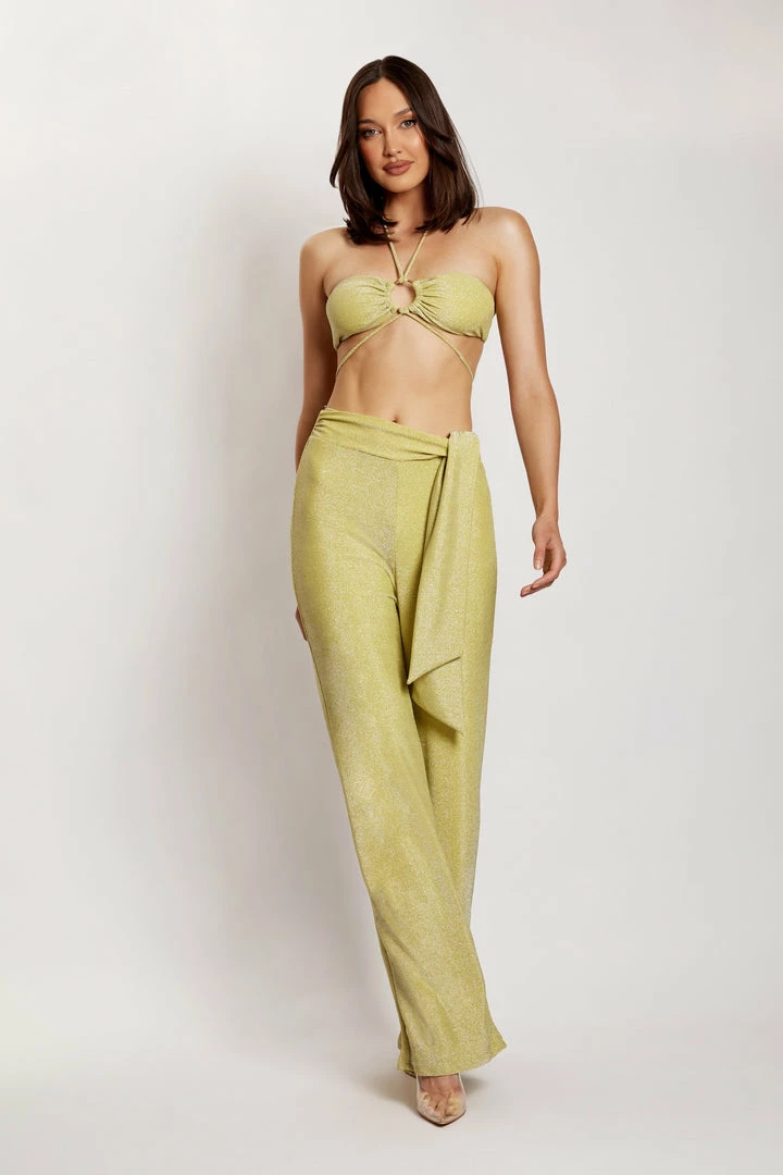 ROM Two Piece Sets Esther Wrap Over Straight Leg Pants - Green Shimmer 3 ROM Two Piece Sets Esther Wrap Over Straight Leg Pants - Green Shimmer