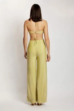 ROM Two Piece Sets Esther Wrap Over Straight Leg Pants - Green Shimmer