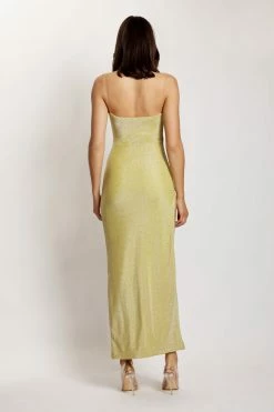 ROM Tammy Shimmer Deep V Maxi Dress - Green Shimmer