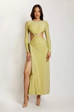 ROM Christina Backless Maxi Wrap Dress - Green Shimmer DRESSES