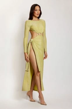 ROM Christina Backless Maxi Wrap Dress - Green Shimmer DRESSES