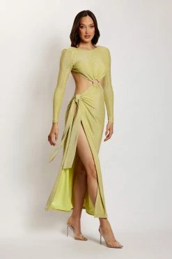 ROM Christina Backless Maxi Wrap Dress - Green Shimmer DRESSES